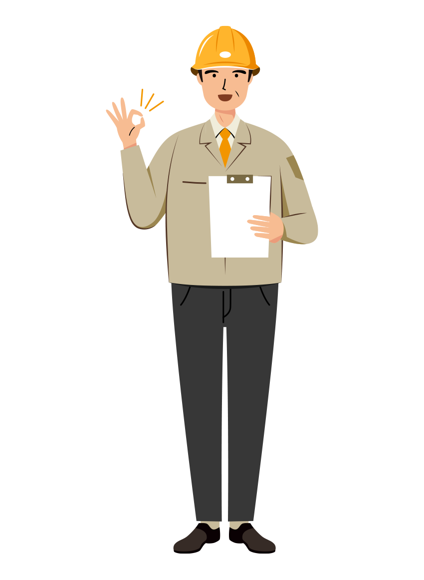 現場監督 (Site Supervisor) イラスト - シニア・OKサイン・笑顔・黄色ヘルメット・塗り | イラストれいと
