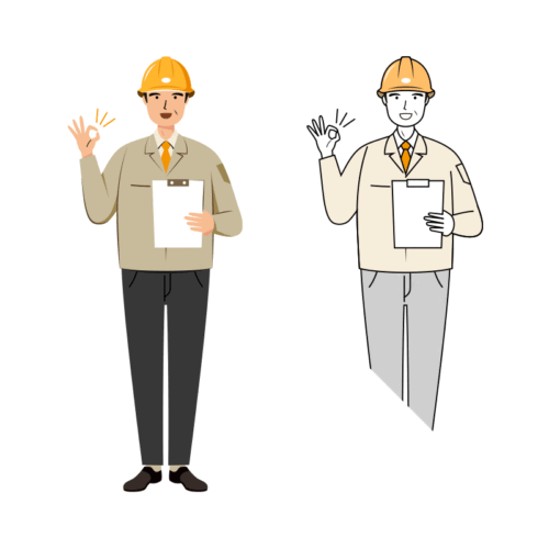 現場監督 (Site Supervisor) イラスト - シニア・OKサイン・笑顔・黄色ヘルメット | イラストれいと