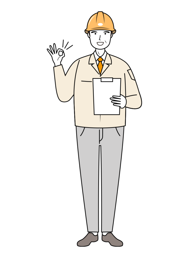 現場監督 (Site Supervisor) イラスト - シニア・OKサイン・笑顔・黄色ヘルメット・線画 | イラストれいと