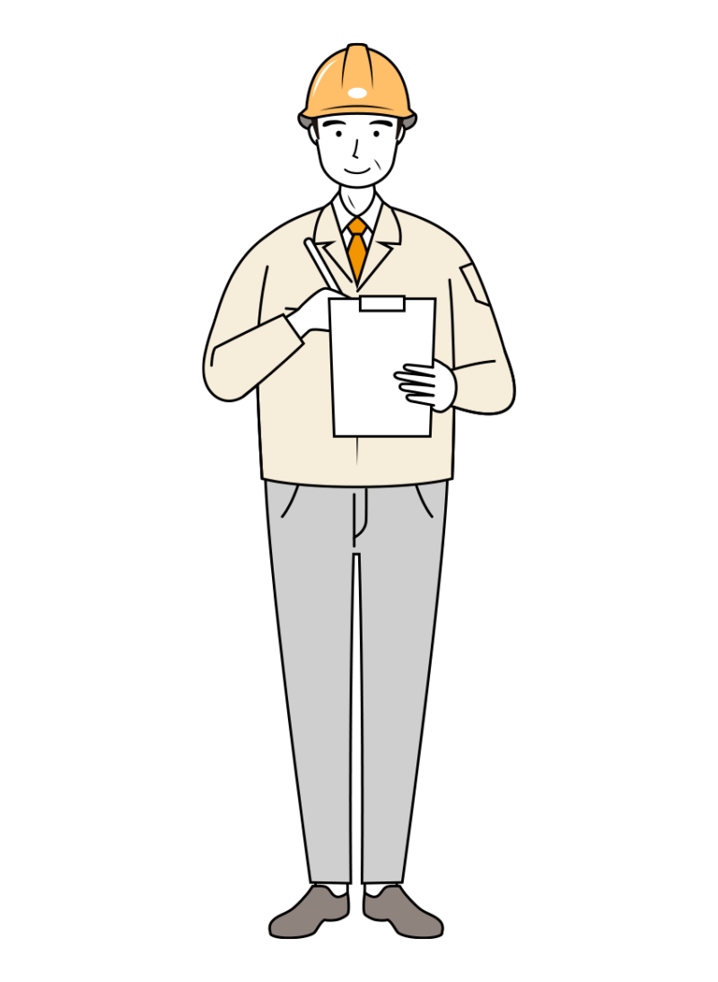 現場監督 (Site Supervisor) イラスト - シニア・記入・黄色ヘルメット・線画 | イラストれいと