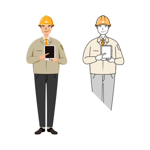 現場監督 (Site Supervisor) イラスト - シニア・タブレット・黄色ヘルメット | イラストれいと