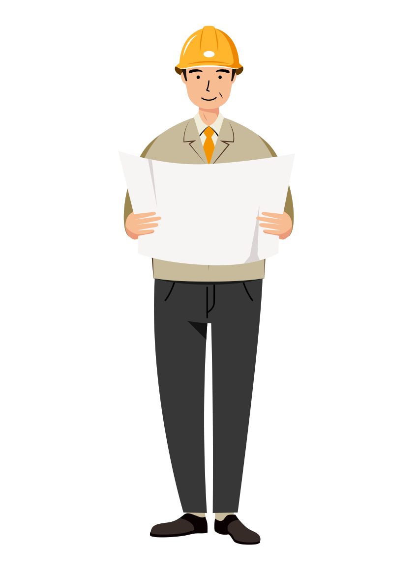 現場監督 (Site Supervisor) イラスト - シニア・確認・黄色ヘルメット・塗り | イラストれいと