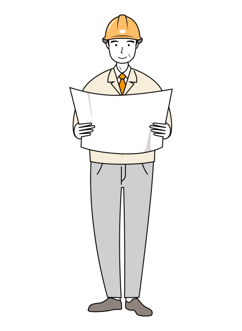 現場監督 (Site Supervisor) イラスト - シニア・確認・黄色ヘルメット・線画 | イラストれいと