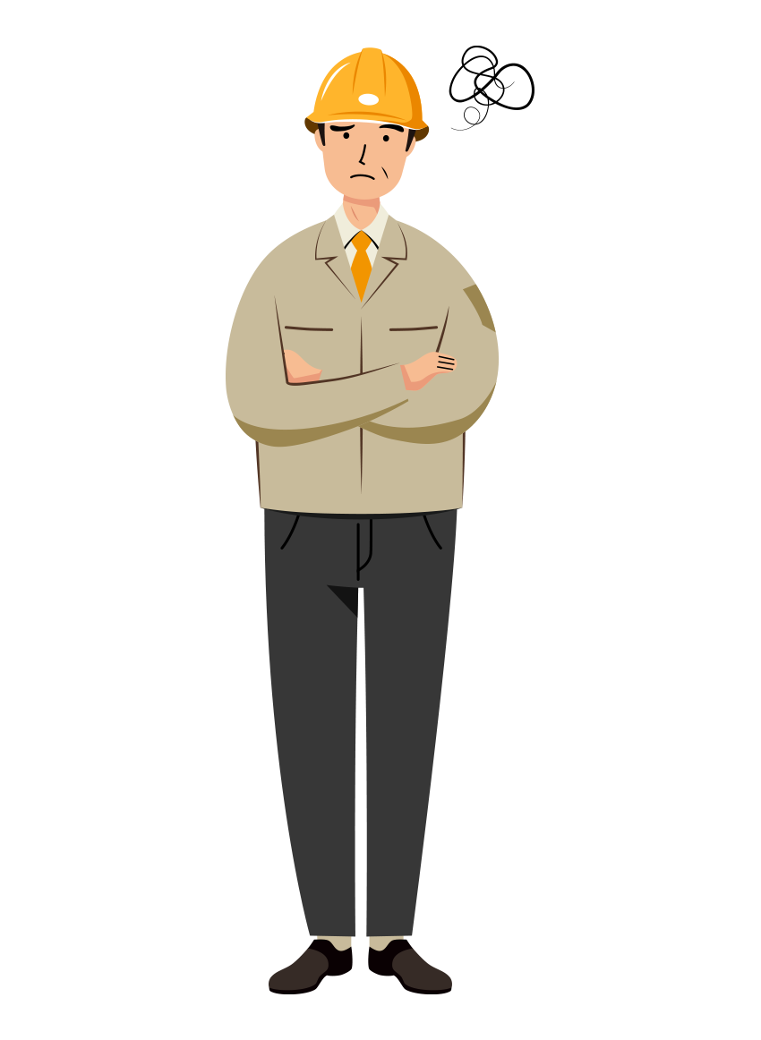 現場監督 (Site Supervisor) イラスト - シニア・悩む・黄色ヘルメット・塗り | イラストれいと