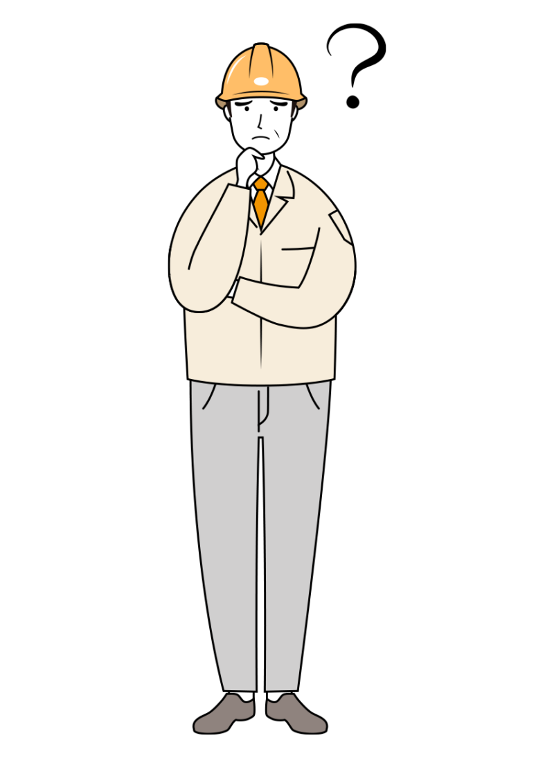 現場監督 (Site Supervisor) イラスト - シニア・考える・黄色ヘルメット・線画 | イラストれいと