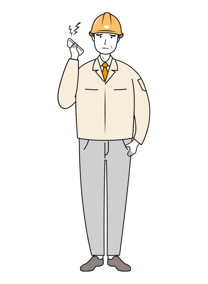 現場監督 (Site Supervisor) イラスト - シニア・クレーム対応・黄色ヘルメット・線画 | イラストれいと