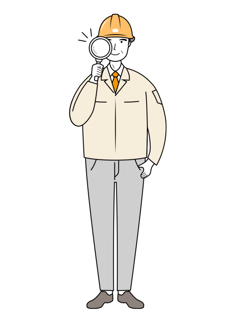 現場監督 (Site Supervisor) イラスト - シニア・チェック作業・黄色ヘルメット・線画 | イラストれいと