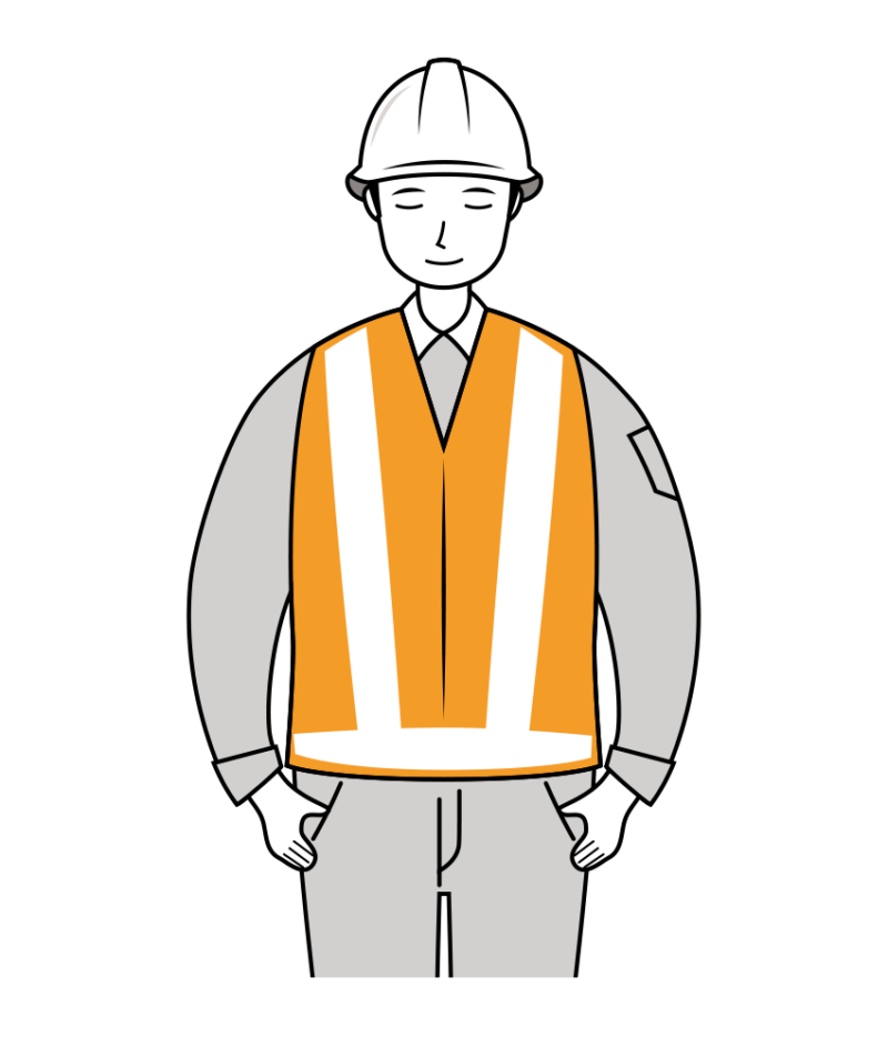 交通誘導員 イラスト - 男性・お辞儀・反射ベスト・上半身・線画 | イラストれいと