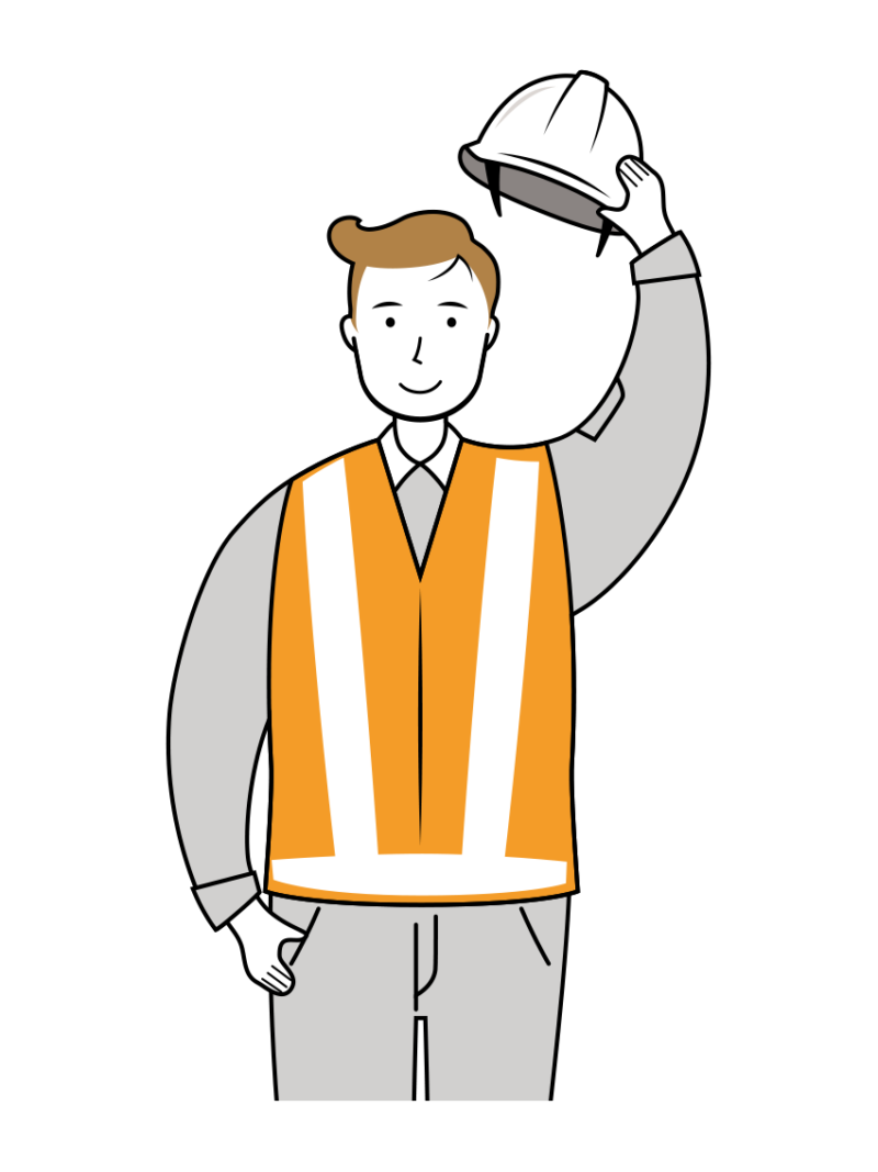 交通誘導員 イラスト - 男性・挨拶・反射ベスト・上半身・線画 | イラストれいと