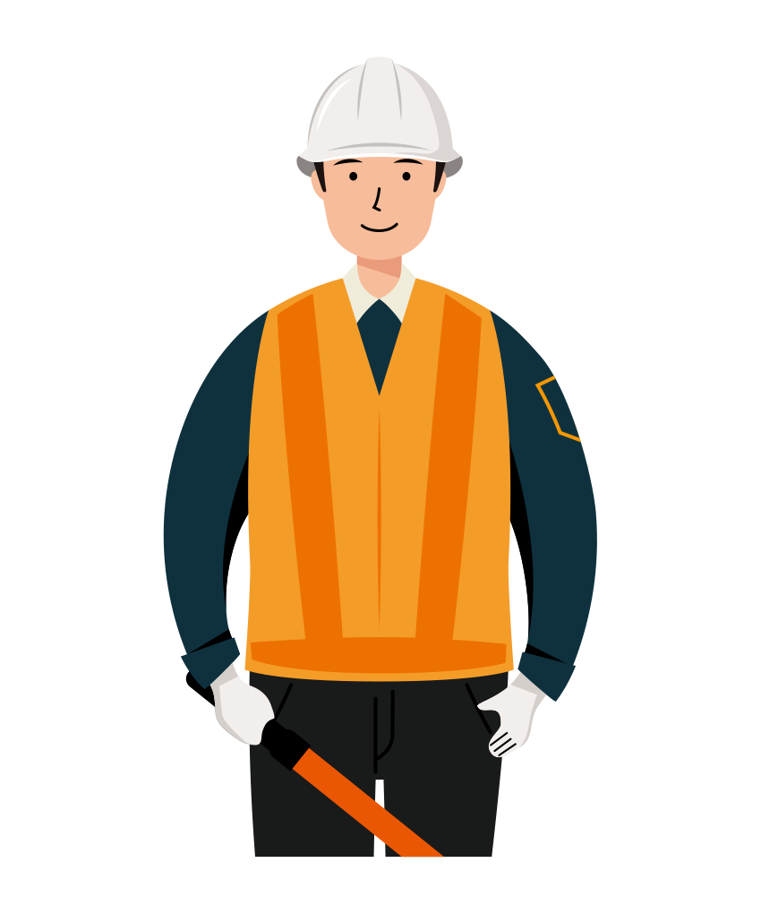 交通誘導員 イラスト - 男性・誘導棒・反射ベスト・上半身・塗り | イラストれいと