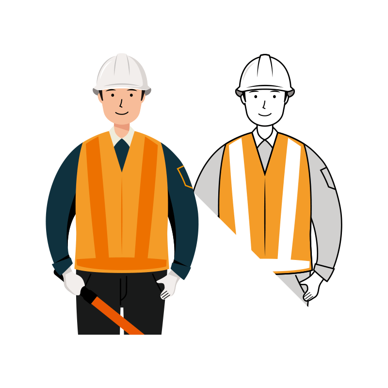 交通誘導員 イラスト - 男性・誘導棒・反射ベスト・上半身 | イラストれいと