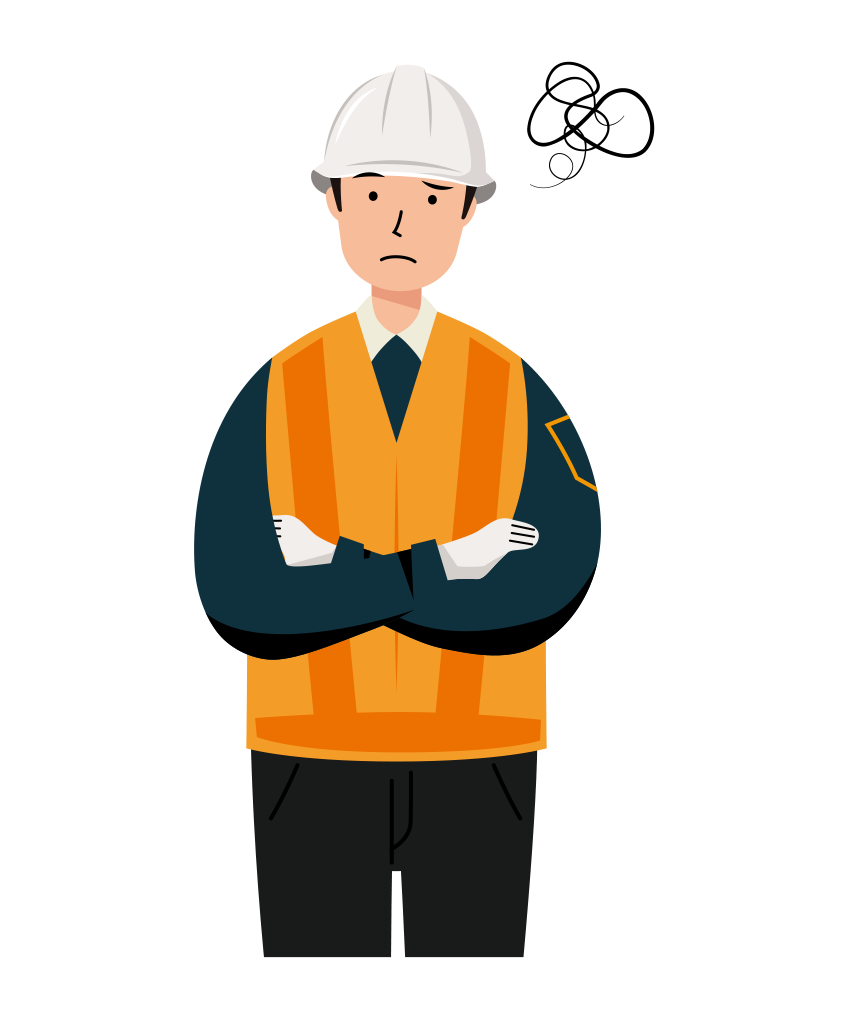 交通誘導員 イラスト - 男性・悩む・反射ベスト・全身・上半身・塗り | イラストれいと