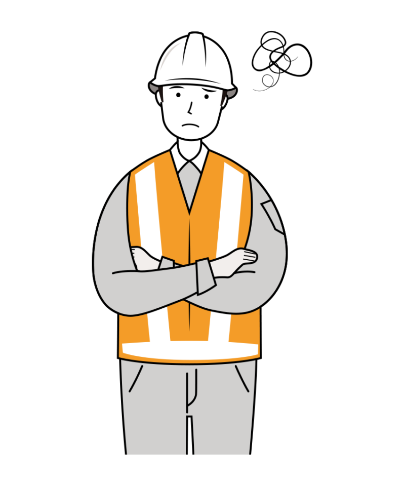 交通誘導員 イラスト - 男性・悩む・反射ベスト・全身・上半身・線画 | イラストれいと
