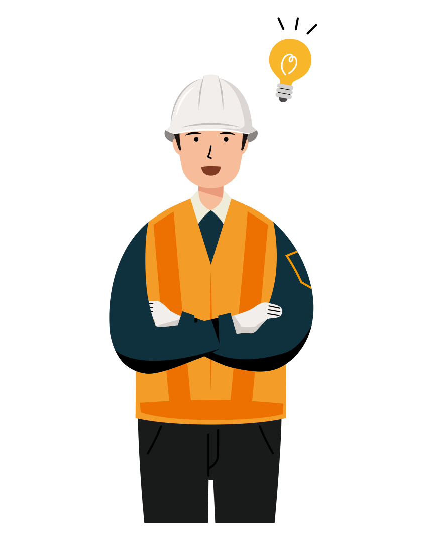交通誘導員 イラスト - 男性・ひらめき・反射ベスト・上半身・塗り | イラストれいと