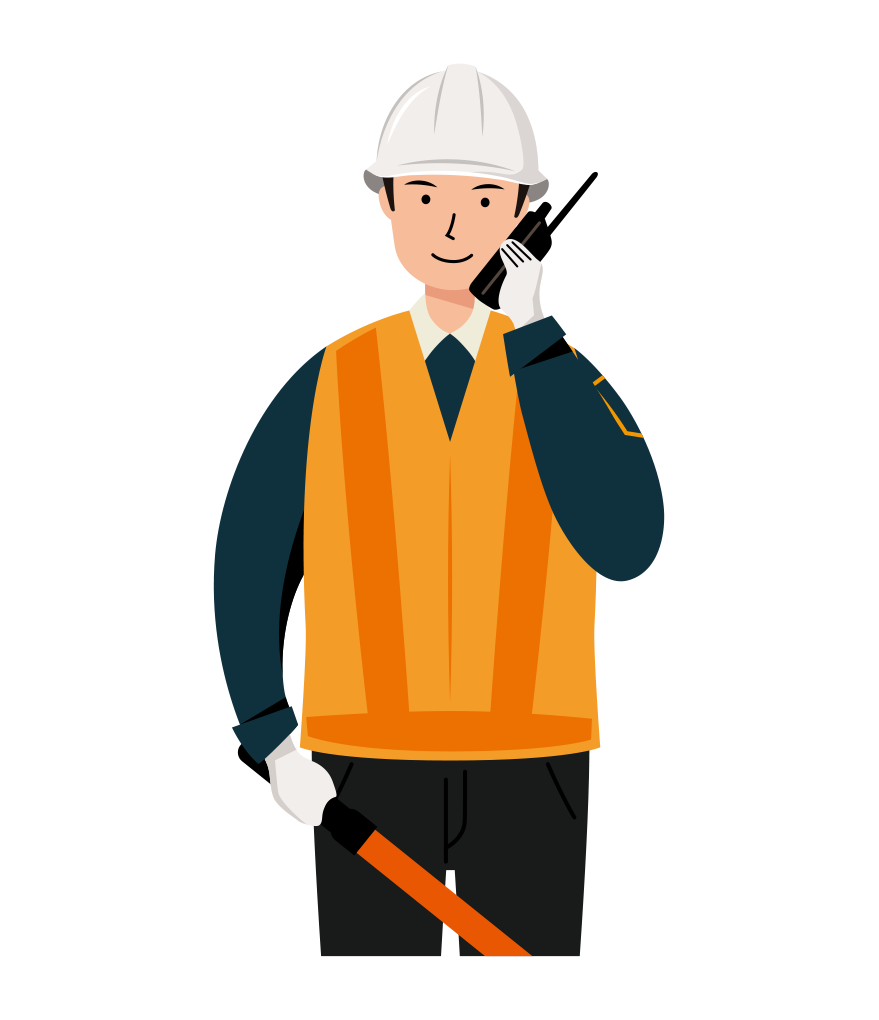 交通誘導員 イラスト - 男性・無線連絡・反射ベスト・上半身・塗り | イラストれいと