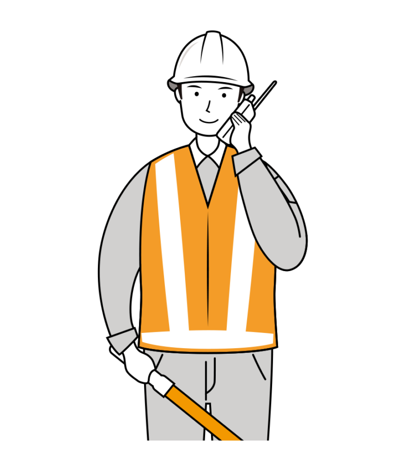 交通誘導員 イラスト - 男性・無線連絡・反射ベスト・上半身・線画 | イラストれいと