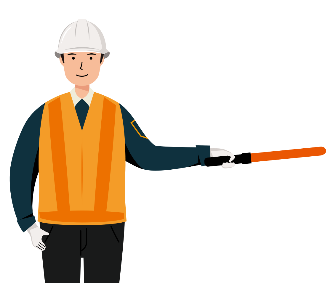 交通誘導員 イラスト - 男性・停止・反射ベスト・上半身・塗り | イラストれいと