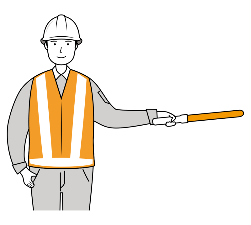 交通誘導員 イラスト - 男性・停止・反射ベスト・上半身・線画 | イラストれいと