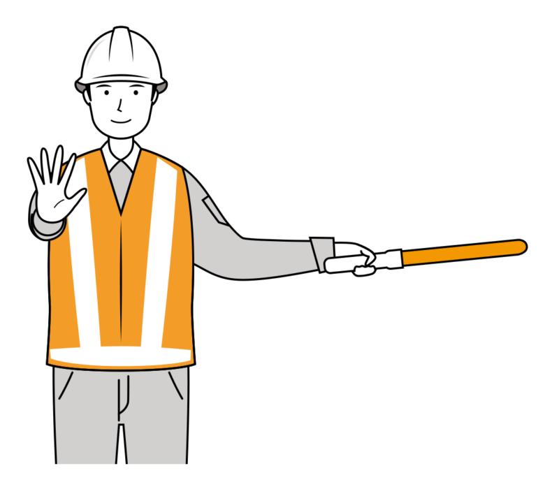 交通誘導員 イラスト - 男性・車両停止・反射ベスト・上半身・線画 | イラストれいと