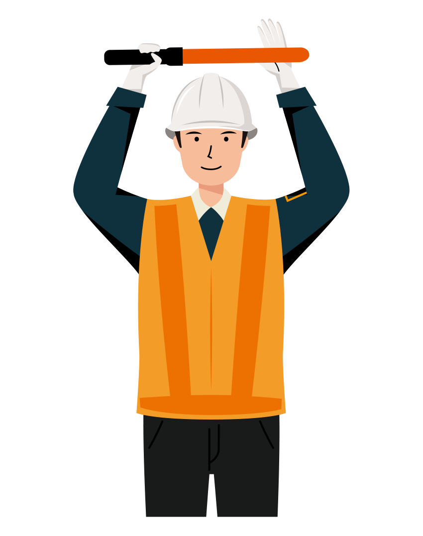 交通誘導員 イラスト - 男性・正面停止・反射ベスト・上半身・塗り | イラストれいと