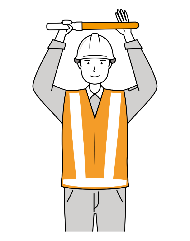 交通誘導員 イラスト - 男性・正面停止・反射ベスト・上半身・線画 | イラストれいと