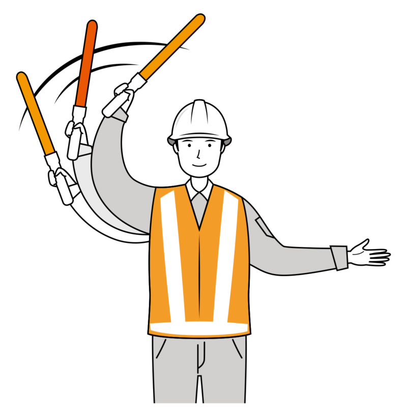 交通誘導員 イラスト - 男性・進行・反射ベスト・上半身・線画 | イラストれいと