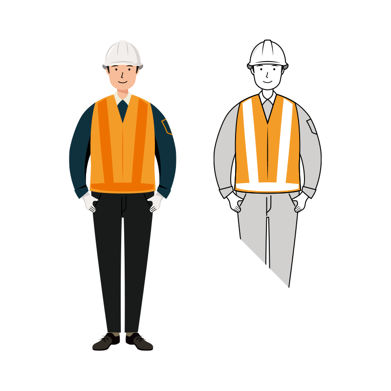 交通誘導員 イラスト - 男性・反射ベスト・全身 | イラストれいと