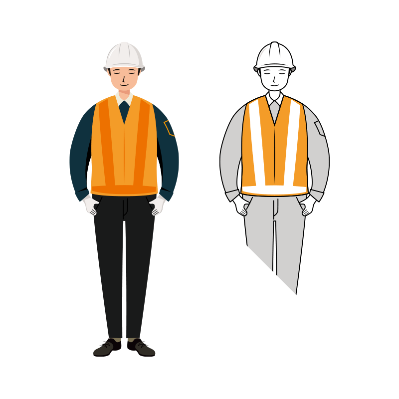 交通誘導員 イラスト - 男性・お辞儀・反射ベスト・全身 | イラストれいと