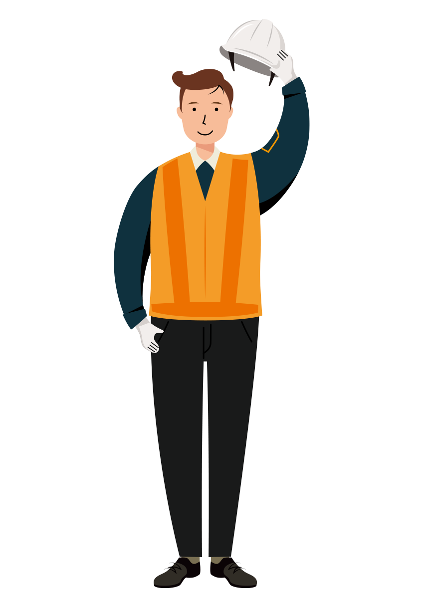 交通誘導員 イラスト - 男性・挨拶・反射ベスト・全身・塗り | イラストれいと