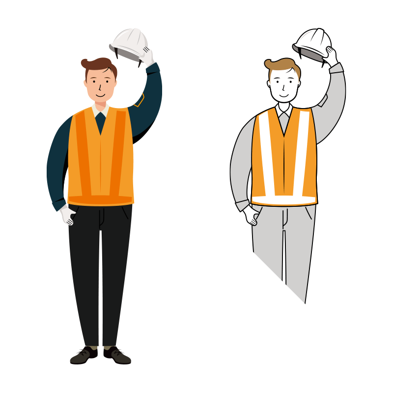 交通誘導員 イラスト - 男性・挨拶・反射ベスト・全身 | イラストれいと