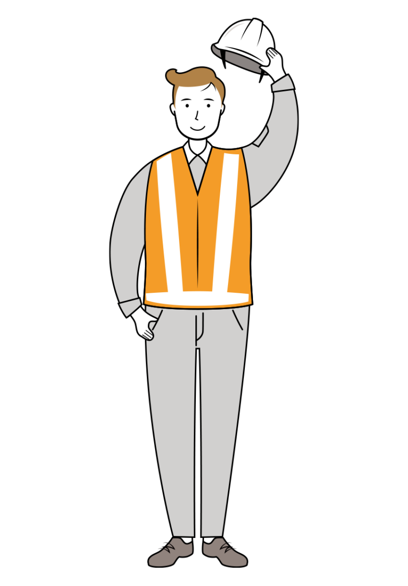 交通誘導員 イラスト - 男性・挨拶・反射ベスト・全身・線画 | イラストれいと