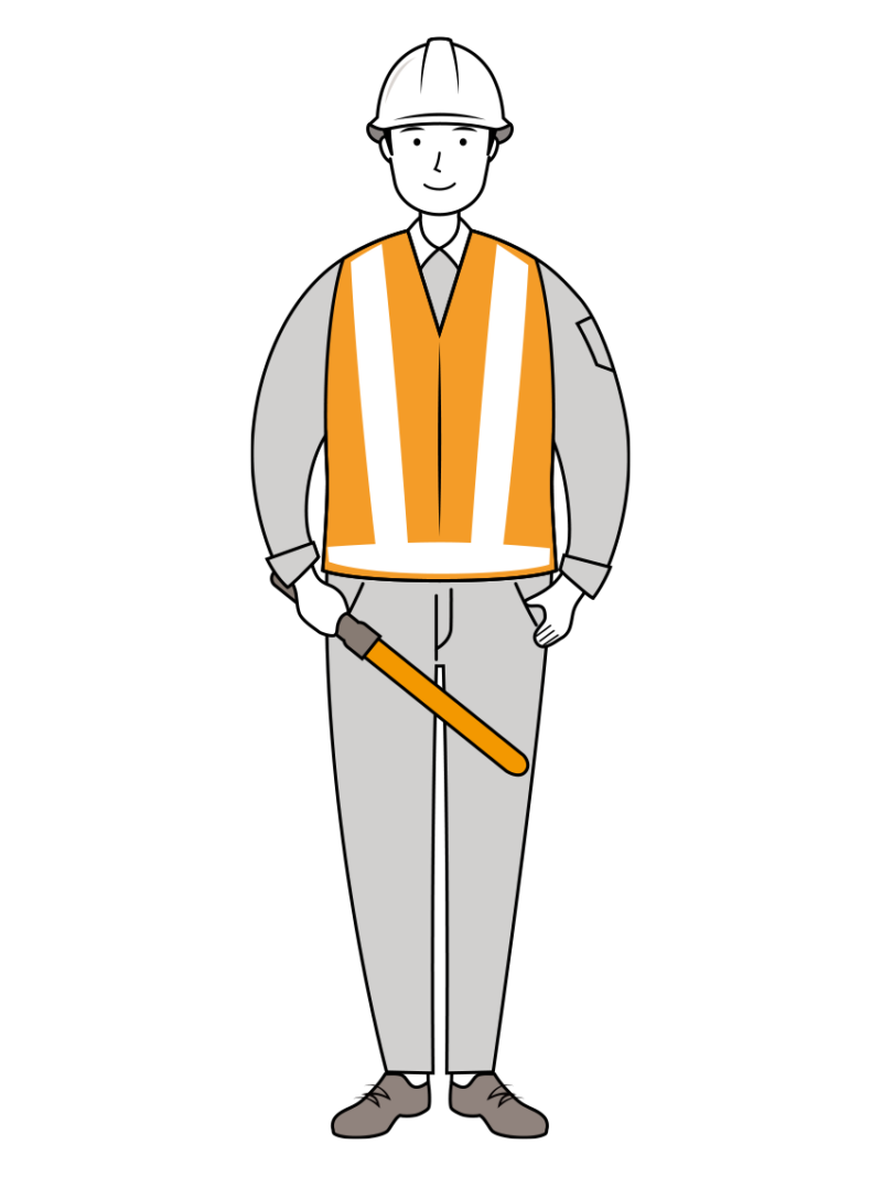 交通誘導員 イラスト - 男性・誘導棒・反射ベスト・全身・線画 | イラストれいと