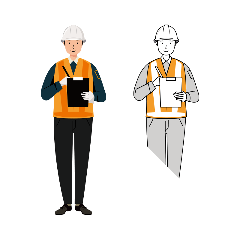 交通誘導員 イラスト - 男性・日報記録・反射ベスト・全身 | イラストれいと