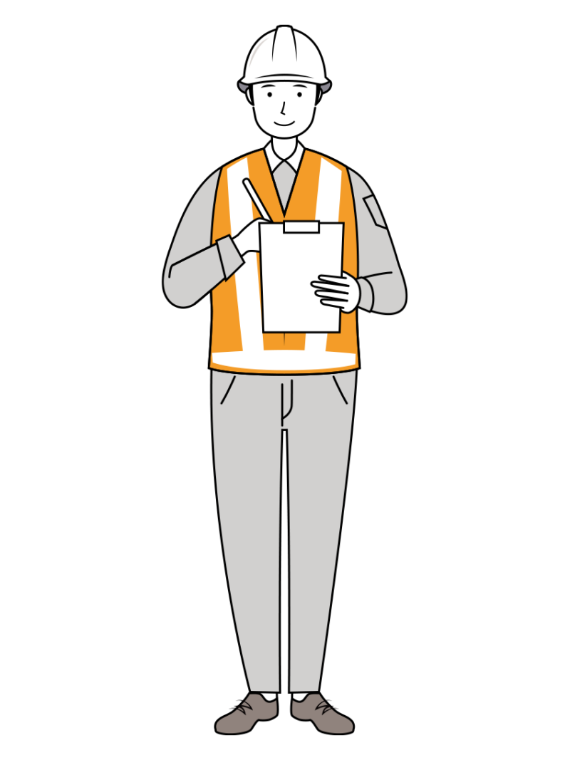 交通誘導員 イラスト - 男性・日報記録・反射ベスト・全身・線画 | イラストれいと