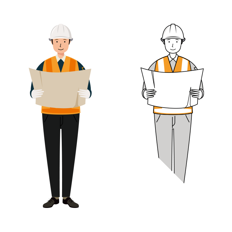 交通誘導員 イラスト - 男性・確認・反射ベスト・全身 | イラストれいと