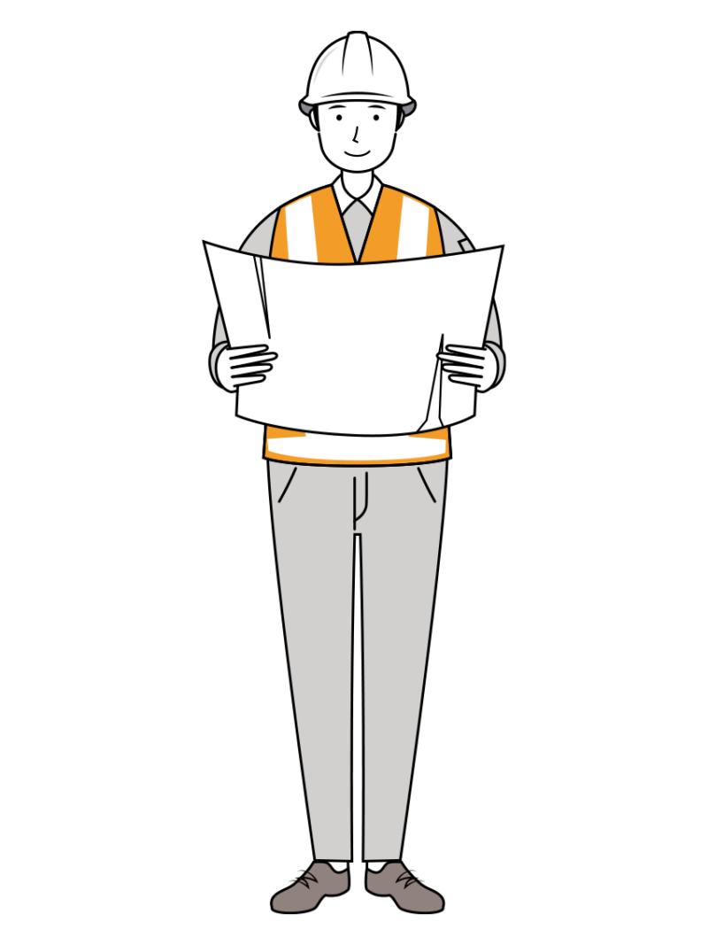 交通誘導員 イラスト - 男性・確認・反射ベスト・全身・線画 | イラストれいと