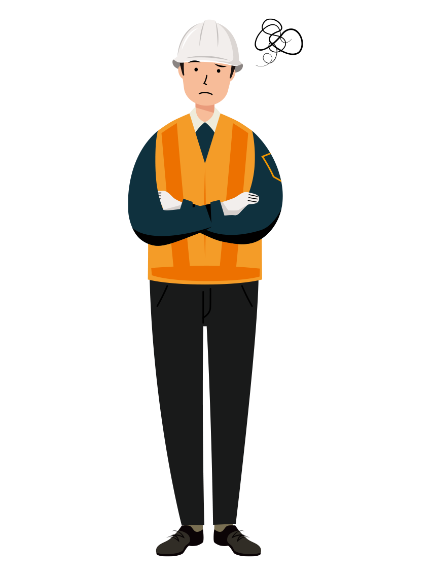 交通誘導員 イラスト - 男性・悩む・反射ベスト・全身・塗り | イラストれいと