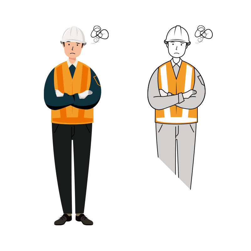 交通誘導員 イラスト - 男性・悩む・反射ベスト・全身 | イラストれいと