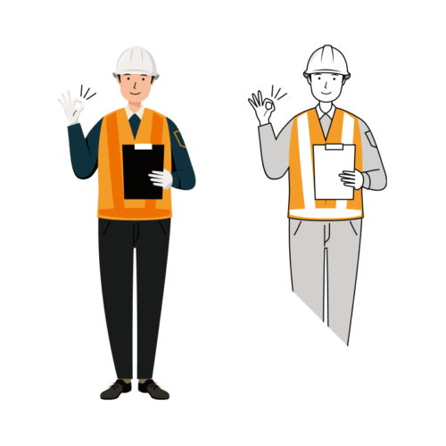 交通誘導員 イラスト - 男性・OKサイン・反射ベスト・全身 | イラストれいと