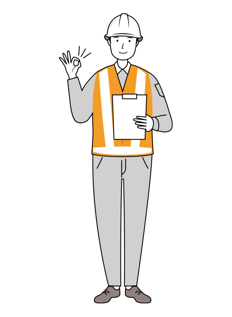 交通誘導員 イラスト - 男性・OKサイン・反射ベスト・全身・線画 | イラストれいと