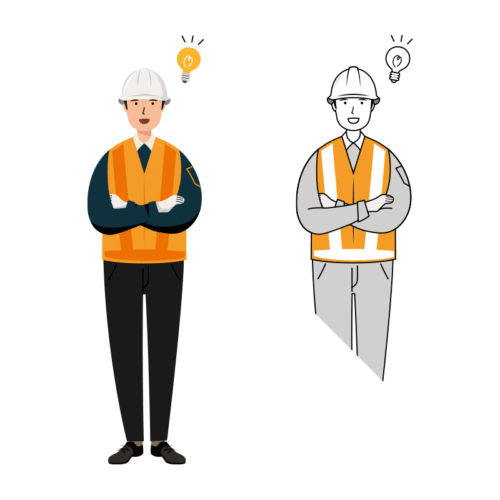 交通誘導員 イラスト - 男性・ひらめき・反射ベスト・全身 | イラストれいと