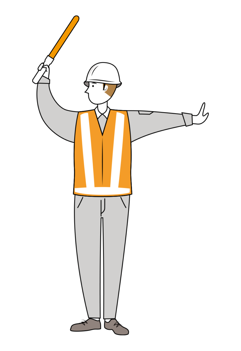 交通誘導員 イラスト - 男性・交通整理・反射ベスト・全身・線画 | イラストれいと