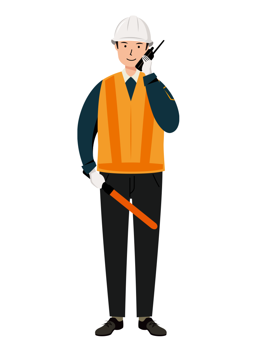 交通誘導員 イラスト - 男性・無線連絡・反射ベスト・全身・塗り | イラストれいと