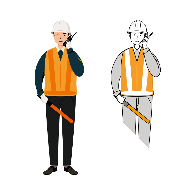 交通誘導員 イラスト - 男性・無線連絡・反射ベスト・全身 | イラストれいと