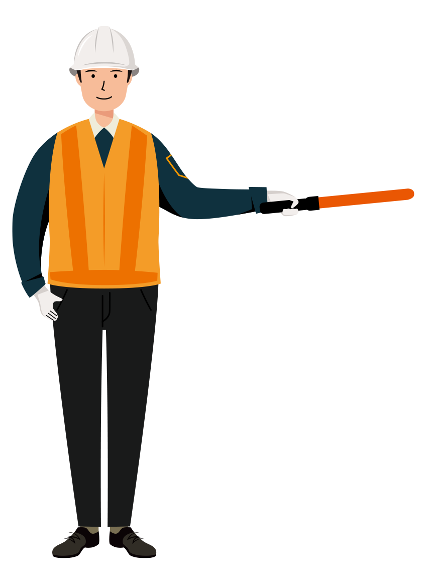 交通誘導員 イラスト - 男性・停止・反射ベスト・全身・塗り | イラストれいと