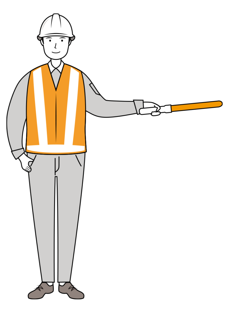 交通誘導員 イラスト - 男性・停止・反射ベスト・全身・線画 | イラストれいと