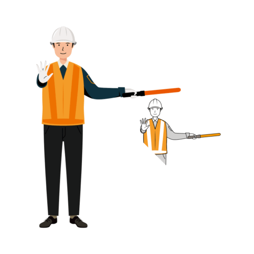 交通誘導員 イラスト - 男性・車両停止・反射ベスト・全身 | イラストれいと