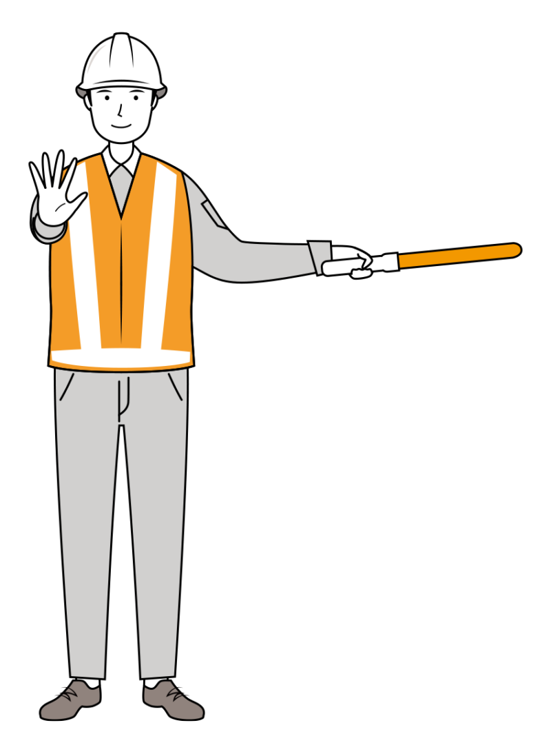交通誘導員 イラスト - 男性・車両停止・反射ベスト・全身・線画 | イラストれいと