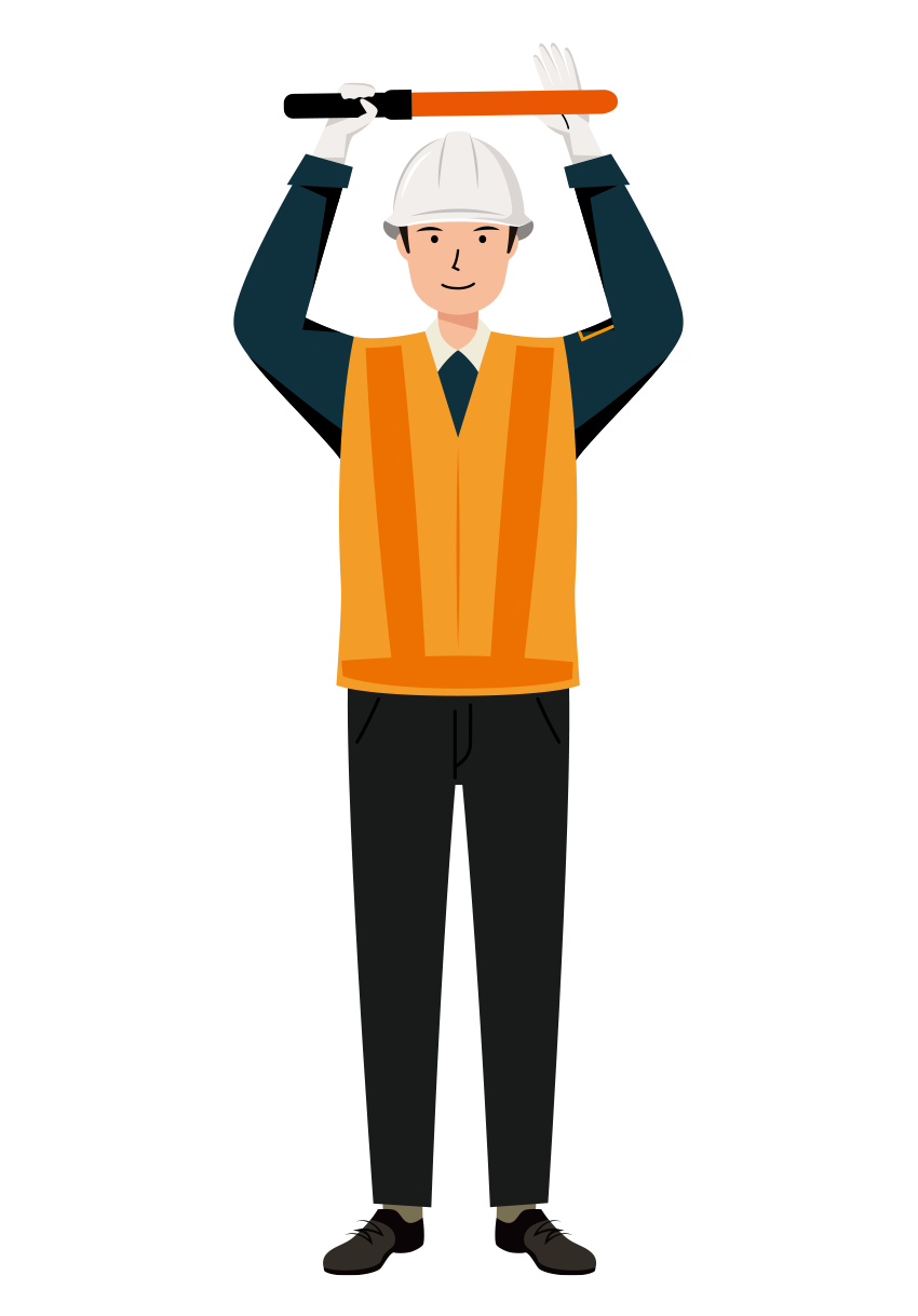 交通誘導員 イラスト - 男性・正面停止・反射ベスト・全身・塗り | イラストれいと