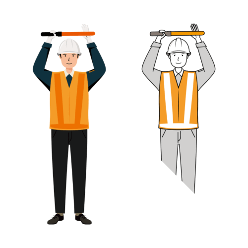 交通誘導員 イラスト - 男性・正面停止・反射ベスト・全身 | イラストれいと